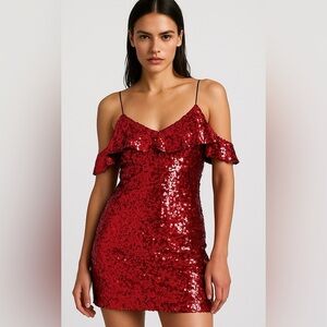 ✨4/$30 ZARA Red Sequin Mini Dress (XS) NWT